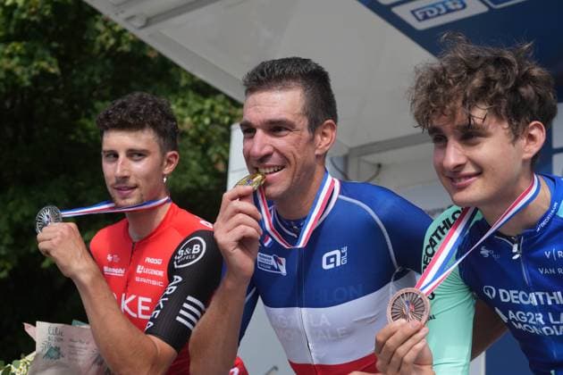 CYCLING - FRENCH CHAMPIONSHIPS 2025 - MEN S TIME TRIAL Kevin Vauquelin ,Bruno Armirail and Paul Seixas during the French championships 2025, Cycling event, Men s Individual Time Trial on 26 June 2025 in Les Herbiers, France - Photo Laurent Lairys PSNEWZ Les HerbiersFrance  Copyright: xLaurentxLairysx