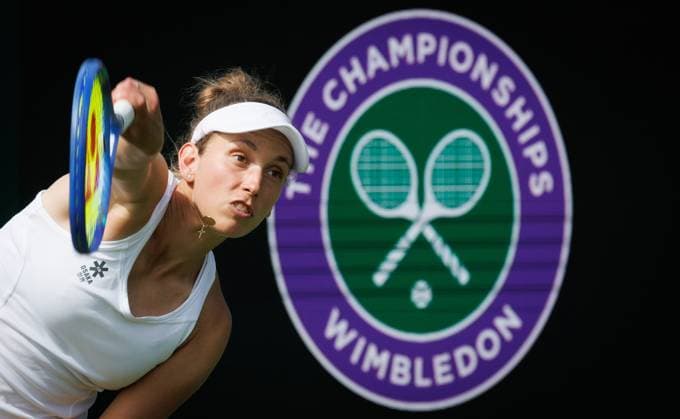 Belgian Elise Mertens pictured in action during the afternoon training session the 2025 Wimbledon grand slam tennis tournament at the All England Tennis Club, in south-west London, Britain, Thursday 26 June 2025. BENOITxDOPPAGNE  x127858357x