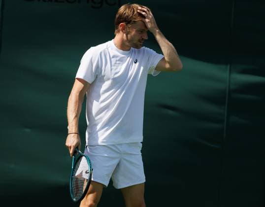 Belgian David Goffin pictured in action during the afternoon training session the 2025 Wimbledon grand slam tennis tournament at the All England Tennis Club, in south-west London, Britain, Thursday 26 June 2025. BENOITxDOPPAGNE  x127858448x