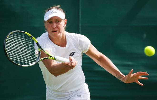 Belgian Yanina Wickmayer pictured in action during the afternoon training session the 2025 Wimbledon grand slam tennis tournament at the All England Tennis Club, in south-west London, Britain, Thursday 26 June 2025. BENOITxDOPPAGNE  x127859408x