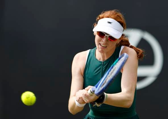 26th June 2025; Devonshire Park, Eastbourne, East Sussex, England; Lexus International Eastbourne, Day 4; Maya joint (AUS) plays a backhand shot against Anna Blinkova  ActionPlus12805738 HongboxChen