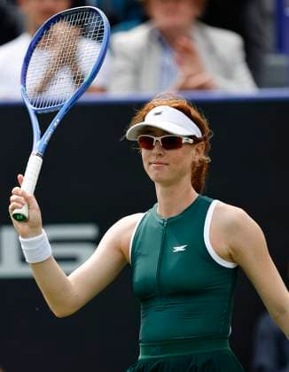 26th June 2025; Devonshire Park, Eastbourne, East Sussex, England; Lexus International Eastbourne, Day 4; Maya joint (AUS) celebrates her win over Anna Blinkova  ActionPlus12805740 HongboxChen