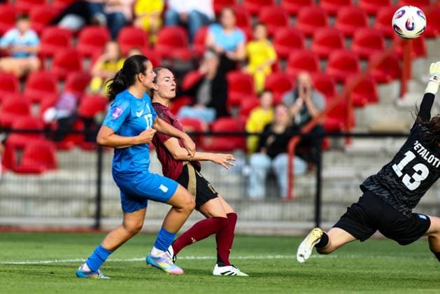 Belgium s Tessa Wullaert scores a goal during a friendly soccer game between the national teams of Belgium (Red Flames) and Greece, on Thursday 26 June 2025 in Brussels. The Flames are preparing for the UEFA Women s Euro 2025 tournament, starting next week. BRUNOxFAHY  x127864505x