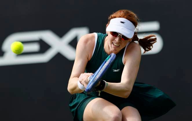 26th June 2025; Devonshire Park, Eastbourne, East Sussex, England; Lexus International Eastbourne, Day 4; Maya joint (AUS) plays a backhand shot against Anna Blinkova  ActionPlus12805732 HongboxChen