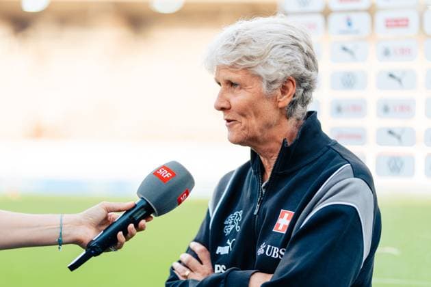 Winterthur, Switzerland, June 26th 2025: Pia Sundhage (Coach Switzerland) in an after game interview with SRF during the Women s International Friendlies - Switzerland v Czech Republic at Stadium Schützenwiese in Winterthur, Zurich. (Mike Wiss SPP) Copyright: xMikexWissx xSPPx spp-en-MiWiSp-201