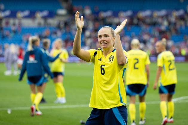Oslo, Norway, June 26th 2025: Magdalena Erikkson (6 Sweden) celebrate after winning the International Friendly, Länderspiel, Nationalmannschaft football match between Norway and Sweden at Ullevaal Stadium in Oslo, Norway. (Ane Frosaker SPP) Copyright: xAnexFrosakerx xSPPx spp-en-AnFrSp-_F_20723