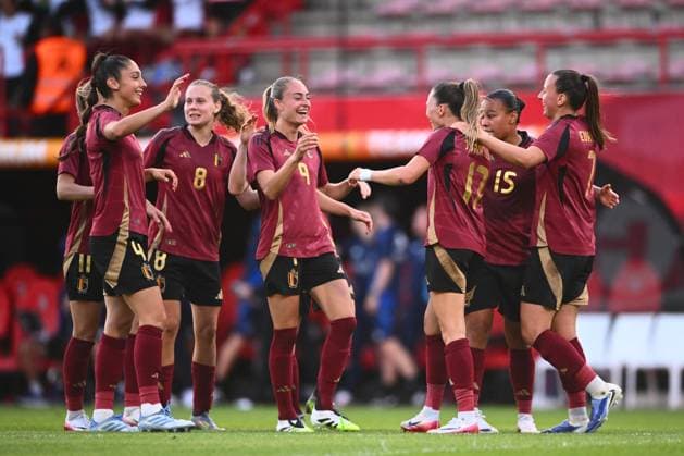 Belgium Red Flames vs Greece - Friendly international MOLENBEEK, BELGIUM - JUNE 26 : Janssens Jill forward of Belgium celebrates scoring a goal pictured during the International Friendly, Länderspiel, Nationalmannschaft game between Belgium and Greece. The last match before leaving to the European Championships. on June 26, 2025 in Molenbeek, Belgium, 26 06 2025 ( Photo Gregory Van Gansen Photonews ) Molenbeek Belgium  Copyright: xGvgx
