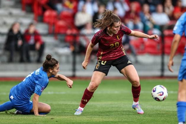 Belgium s Marie Detroyer pictured in action during a friendly soccer game between the national teams of Belgium (Red Flames) and Greece, on Thursday 26 June 2025 in Brussels. The Flames are preparing for the UEFA Women s Euro 2025 tournament, starting next week. BRUNOxFAHY  x127868055x