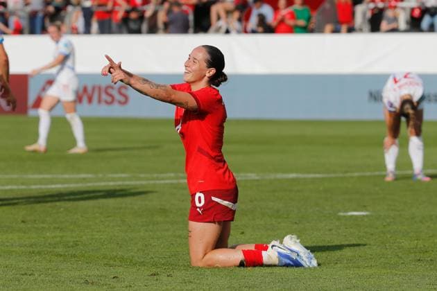 Women Switzerland Czech Republic Goal celebration Geraldine Reuteler Switzerland 26 06 2025 Winterthur, SWITZERLAND, Soccer Women Friendly match Switzerland Czech Republic Goal celebration Geraldine Reuteler Switzerland after the goal to 2 1