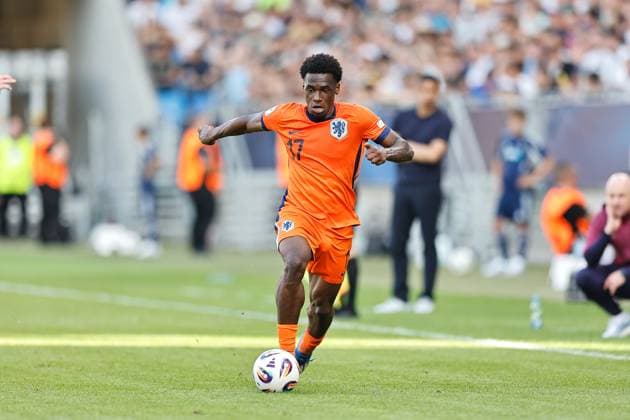 Ernest Poku (NED), JUNE 25, 2025 - Football Soccer : UEFA European Under-21 Championship 2025 Slovakia Semi-finals match between Under-21 England 2-1 Under-21 Netherlands at the National Football Stadium in Bratislava, Slovakia. Noxthirdxpartyxsales  aflo_296041101