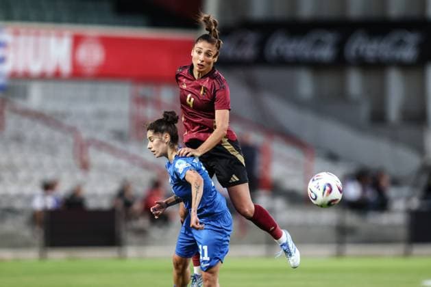Belgium s Amber Tysiak pictured in action during a friendly soccer game between the national teams of Belgium (Red Flames) and Greece, on Thursday 26 June 2025 in Brussels. The Flames are preparing for the UEFA Women s Euro 2025 tournament, starting next week. BRUNOxFAHY  x127868541x