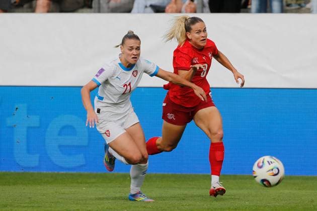 Women Switzerland Czech Republic Kristyna Ruzickova vs Nadine Riesen 26 06 2025 Winterthur, SWITZERLAND, Soccer Women Friendly Switzerland Czech Republic Kristyna Ruzickova li,Czech Republic vs Nadine Riesen Switzerland