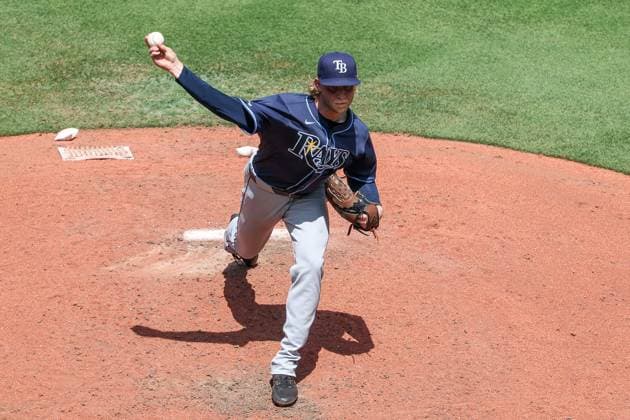 June 26, 2025: Tampa Bay Rays starting pitcher Shane Baz (11) pitches against the Kansas City Royals during the sixth inning at Kauffman Stadium in Kansas City, MO. CSM Kansas City United States of America - ZUMAc04_ 20250626_zma_c04_032 Copyright: xDavidxSmithx