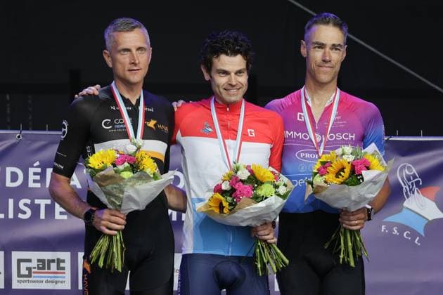 Podium Masters Dany Papi, Patrick Rauen, Marc Scheller 26 06 2025 Cycling, Velo, Season 2025 26 06 2025 National Championships, Time Trial Contre la Montre Mertzig