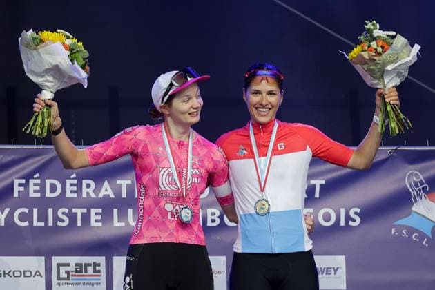 Podium Elite Nina Berton, Marie Schreiber 26 06 2025 Cycling, Velo, Season 2025 26 06 2025 National Championships, Time Trial Contre la Montre Mertzig