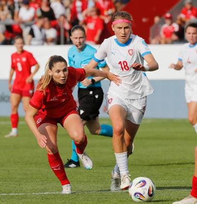 Women Switzerland Czech Republic Sandrine Mauron vs Kamila Dubcova 26 06 2025 Winterthur, SWITZERLAND, Soccer Women Friendly match Switzerland Czech Republic Sandrine Mauron li,Switzerland vs Kamila Dubcova Czech Republic
