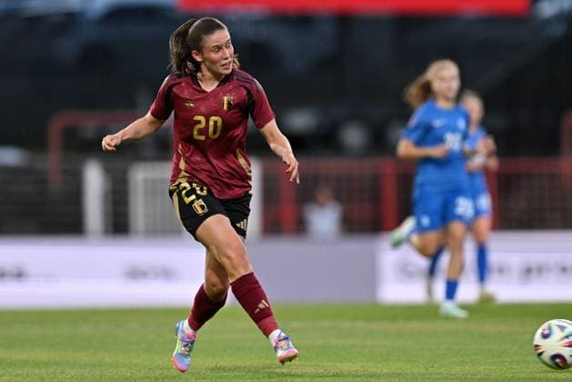250626 BELGIUM VS GREECE Marie Detruyer (20) of Belgium pictured during a friendly game between the national teams of Belgium, called the Red Flames, and Greece ahead of the European Championship, EM, Europameisterschaft in Switzerland 2025, on Thursday 26 June 2025 in Molenbeek , Belgium . PHOTO SPORTPIX David Catry Molenbeek Brussels Belgium  Copyright: xSportpix.bex xDavidxCatryxDavidxCatryx
