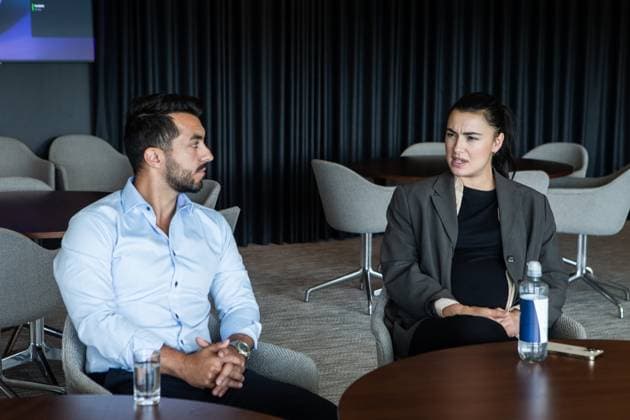 250627 Malmö FFs assistant sports director Maxim Khalil and Zecira Musovic during a press conference with Malmö FF where she is presented as a new acquisition on June 27, 2025 in Malmö  Copyright: MATSxJAVERUD BB250627BB257