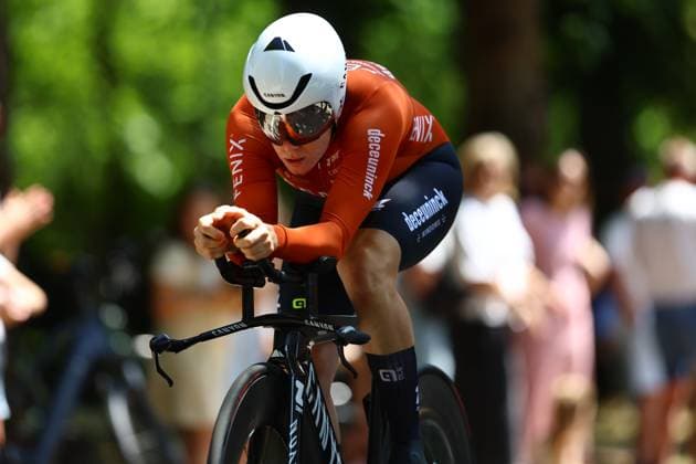 Belgian Marion Norbert Riberolle of Fenix-Deceuninck Development Team pictured in action during the women s elite individual time trial of the Belgian Cycling Championships, 20,1km, in Brasschaat, on Friday 27 June 2025. DAVIDxPINTENS  x127919976x