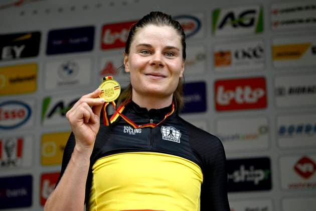 Belgian 2025 National Championship Brasschaat 27 06 2025 BRASSCHAAT, BELGIUM - JUNE 27 : Kopecky Lotte of Team Sd Worx - Protime pictured during the podium ceremony of the Women Elite Individual Time Trial of the Belgian National Championships 2025 xxrd edition an UCI National Championships cycling race of 10 km with start in Bbbbb and finish in Brasschaat on June 27, 2025 in Brasschaat, Belgium, 27 06 2025 Brasschaat Belgium  Copyright: xJanxDexMeuleneirx
