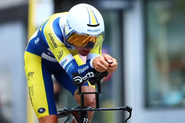 Belgian Brem Deman of Team Flanders Baloise pictured in action during the men s elite individual time trial of the Belgian Cycling Championships, 40,2km, in Brasschaat, on Friday 27 June 2025. DAVIDxPINTENS  x127928349x