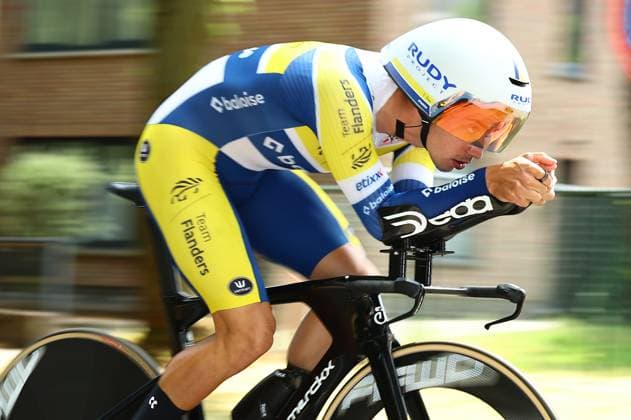 Belgian Noah Vandenbranden of Team Flanders Baloise pictured in action during the men s elite individual time trial of the Belgian Cycling Championships, 40,2km, in Brasschaat, on Friday 27 June 2025. DAVIDxPINTENS  x127936290x