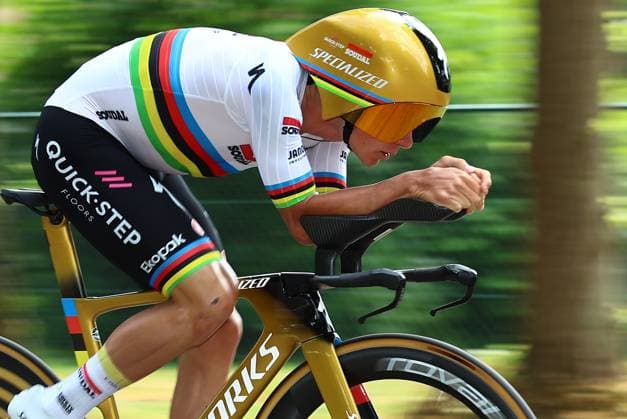 Belgian Remco Evenepoel of Soudal Quick-Step pictured in action during the men s elite individual time trial of the Belgian Cycling Championships, 40,2km, in Brasschaat, on Friday 27 June 2025. DAVIDxPINTENS  x127936785x