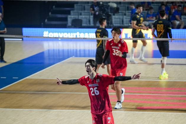 Volleyball - FIVB Men s Volleyball Nations League - Ukraine - Japan - 27.06.2025 Akito Yamazaki celebrates a point after a play during Mens Volleyball Nations League in Burgas, VNL Copyright: xYulianxTodorovx