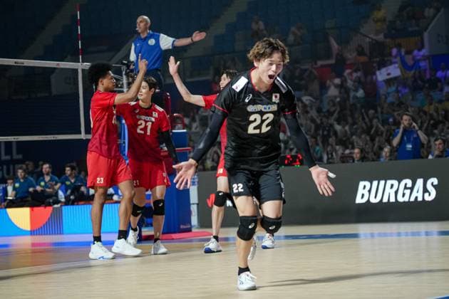 Volleyball - FIVB Men s Volleyball Nations League - Ukraine - Japan - 27.06.2025 Soshi Fujinaka celebrates a point after a play during Mens Volleyball Nations League in Burgas, VNL Copyright: xYulianxTodorovx