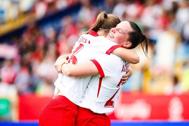 Fußball, Frauen, Länderspiel, Polen - Ukraine 2025.06.27 Mielec Pilka nozna Mecz towarzyski Polska - Ukraina N z Klaudia Jedlinska gol bramka radosc Adriana Achcinska Foto Marta Badowska PressFocus 2025.06.27 Mielec Football Friendly match Klaudia Jedlinska gol bramka radosc Adriana Achcinska Credit: Marta Badowska PressFocus NEWSPIX.PL --- newspix.pl 