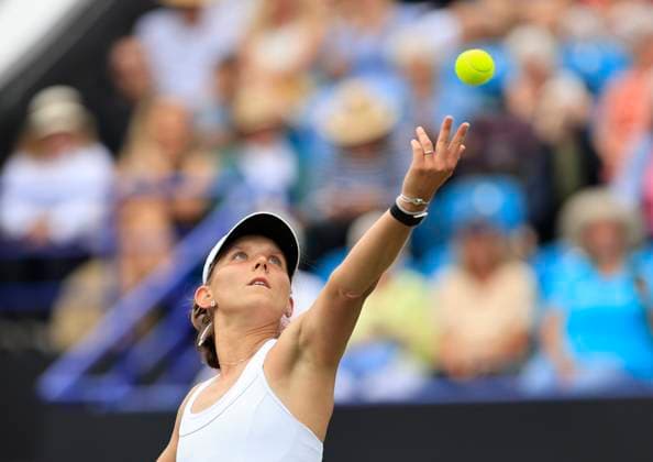 27th June 2025; Devonshire Park, Eastbourne, East Sussex, England; Lexus International Eastbourne, Day 5; Varvara Gracheva (FRA) serves to Alexandra Eala (PHI) in the womens singles semi-final match  ActionPlus12805801 HongboxChen