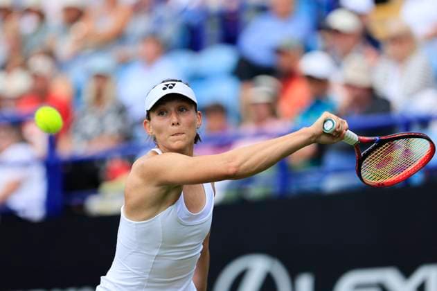 27th June 2025; Devonshire Park, Eastbourne, East Sussex, England; Lexus International Eastbourne, Day 5; Varvara Gracheva (FRA) plays a backhand shot against Alexandra Eala (PHI) in the womens singles semi-final match  ActionPlus12805803 HongboxChen
