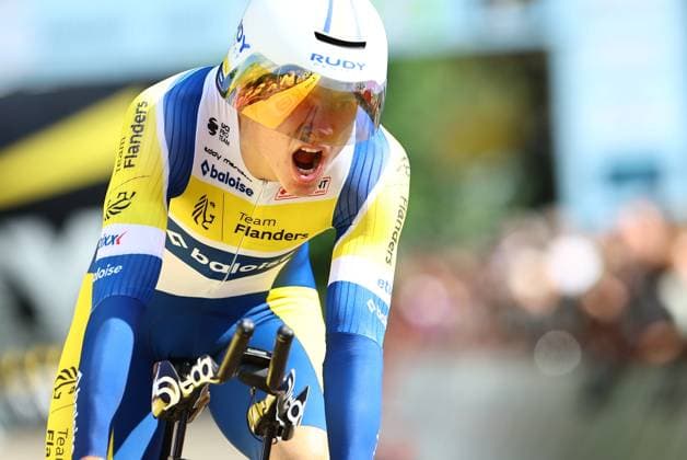 Belgian Jonas Geens of Team Flanders Baloise pictured in action during the men s elite individual time trial of the Belgian Cycling Championships, 40,2km, in Brasschaat, on Friday 27 June 2025. DAVIDxPINTENS  x127941262x