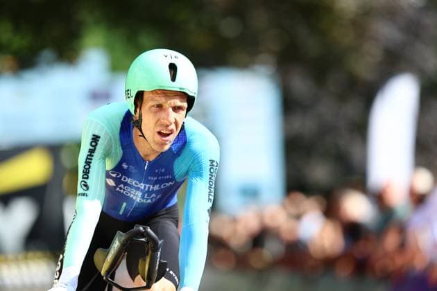 Belgian Sander De Pestel of Decathlon AG2R La Mondiale Team pictured in action during the men s elite individual time trial of the Belgian Cycling Championships, 40,2km, in Brasschaat, on Friday 27 June 2025. DAVIDxPINTENS  x127941917x