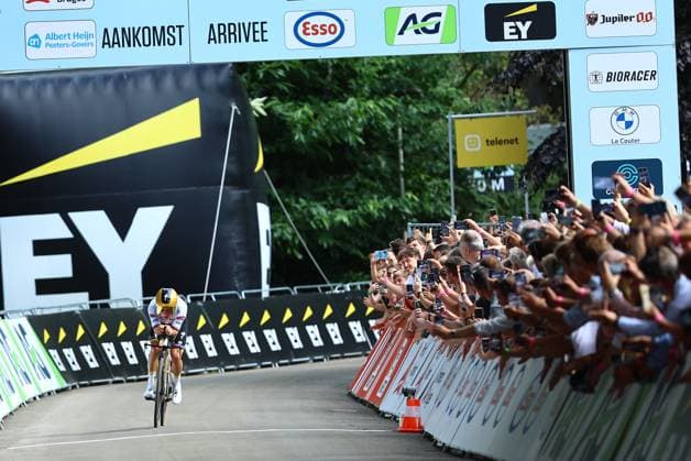 Belgian Remco Evenepoel of Soudal Quick-Step pictured in action during the men s elite individual time trial of the Belgian Cycling Championships, 40,2km, in Brasschaat, on Friday 27 June 2025. DAVIDxPINTENS  x127943259x