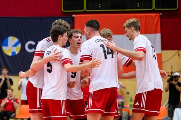 VOLLEYBALL - CEV Silver League AMSTETTEN,AUSTRIA,27.JUN.25 - VOLLEYBALL - CEV European Silver League, OEVV international match, Länderspiel, Nationalmannschaft Austria vs Sweden. Image shows the rejoicing of AUT.  GEPAxpictures xDanielaxMoser