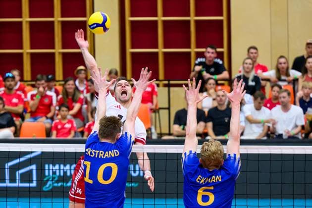 VOLLEYBALL - CEV Silver League AMSTETTEN,AUSTRIA,27.JUN.25 - VOLLEYBALL - CEV European Silver League, OEVV international match, Länderspiel, Nationalmannschaft Austria vs Sweden. Image shows Michael Czerwinski (AUT).  GEPAxpictures xDanielaxMoser