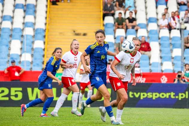 MIELEC, POLSKA 27.06.2025 PILKA NOZNA KOBIET MECZ TOWARZYSKI POLSKA - UKRAINA== FOOTBALL WOMENS FRIENDLY GAME MATCH POLAND - UKRAINE NZ Tetiana TRIL Oliwia WOS Weronika ZAWISTOWSKA FOT. JACEK STANISLAWEK 400mm.pl NEWSPIX.PL --- newspix.pl 