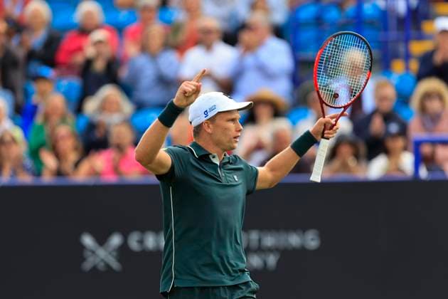 27th June 2025; Devonshire Park, Eastbourne, East Sussex, England; Lexus International Eastbourne, Day 5; Jensen Brooksby (USA) celebrates in the mens semi-finals match against Ugo Humbert (FRA)  ActionPlus12806002 HongboxChen