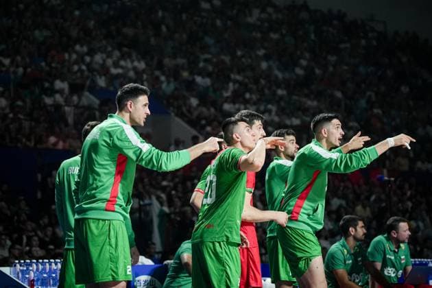 Volleyball, Nations League, Bulgarien - Slowenien Volleyball - FIVB Men s Volleyball Nations League - Bugaria - Slovenia - 27.06.2025 Players of team Bulgaria celebrates after the play during Mens Volleyball Nations League in Burgas, VNL Bulgaria Copyright: xYulianxTodorovx