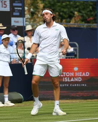 London, England, June 27 2025: Stefanos Tsitsipas reacts to missing a drop shot during the Giorgio Armani Tennis Classic Day 4 game between Tomas Etcheverry and Stefanos Tsitsipas at The Hurlingham Club in London, England. (Jay Patel SPP) Copyright: xJayxPatel SPPx spp-en-JaPa-ETCHEVERRYvTSITSIPAS_20250627_0022