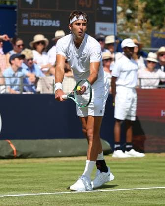 London, England, June 27 2025: Tomas Etcheverry prepares to serve during the Giorgio Armani Tennis Classic Day 4 game between Tomas Etcheverry and Stefanos Tsitsipas at The Hurlingham Club in London, England. (Jay Patel SPP) Copyright: xJayxPatel SPPx spp-en-JaPa-ETCHEVERRYvTSITSIPAS_20250627_0030