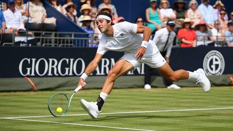 London, England, June 27 2025: Tomas Etcheverry during the Giorgio Armani Tennis Classic Day 4 game between Tomas Etcheverry and Stefanos Tsitsipas at The Hurlingham Club in London, England. (Jay Patel SPP) Copyright: xJayxPatel SPPx spp-en-JaPa-ETCHEVERRYvTSITSIPAS_20250627_0020