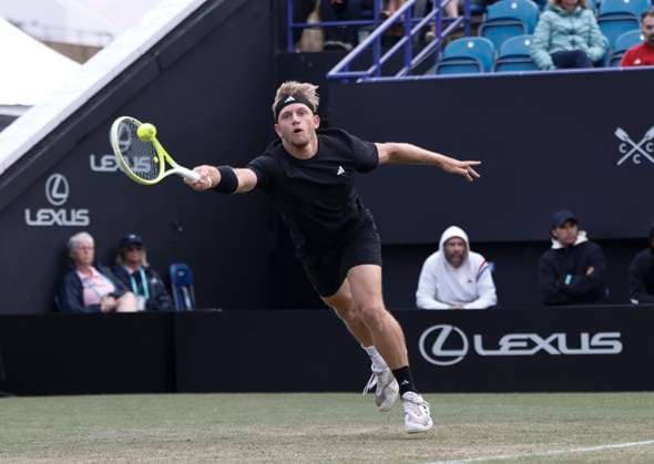 27th June 2025; Devonshire Park, Eastbourne, East Sussex, England; Lexus International Eastbourne, Day 5; Alejandro Davidovich Fokina (ESP) plays a forehand shot gainst Taylor Fritz (USA) in the mens singles semi-final match  ActionPlus12806133 HongboxChen