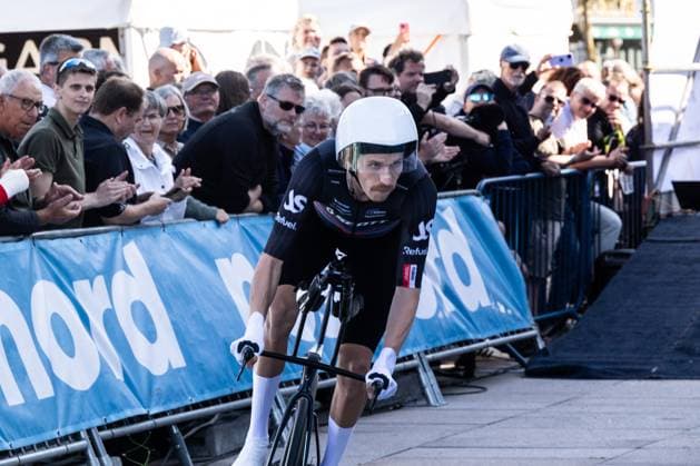June 27, 2025, Aalborg, The North Jutland Region, Denmark: Frederik Muff of Aarhus Cyklebane is seen in action during the Men s Elite Individual Time Trial at the Danish Championships. When DM Week returns to Aalborg from 23-29 June 2025, there will be more sports than ever before, new disciplines on the program and an entire city in motion. During an intense week, some of Denmark s most talented athletes will compete for DM gold in over 120 disciplines - from classics like cycling and swimming to high diving from the Limfjord Bridge, dance, speedway and 3x3 basketball. This will be the fourth time DM Week has been held, and the third time Aalborg has hosted it. Aalborg Denmark - ZUMAs197 20250627_aaa_s197_102 Copyright: xKristianxTuxenxLadegaardxBergx