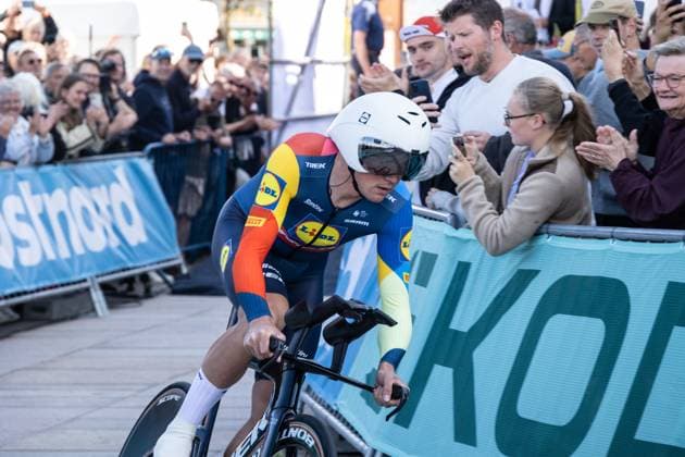 June 27, 2025, Aalborg, The North Jutland Region, Denmark: Mads Pedersen of Team Lidl-Trek is seen in action during the Men s Elite Individual Time Trial at the Danish Championships. When DM Week returns to Aalborg from 23-29 June 2025, there will be more sports than ever before, new disciplines on the program and an entire city in motion. During an intense week, some of Denmark s most talented athletes will compete for DM gold in over 120 disciplines - from classics like cycling and swimming to high diving from the Limfjord Bridge, dance, speedway and 3x3 basketball. This will be the fourth time DM Week has been held, and the third time Aalborg has hosted it. Aalborg Denmark - ZUMAs197 20250627_aaa_s197_111 Copyright: xKristianxTuxenxLadegaardxBergx