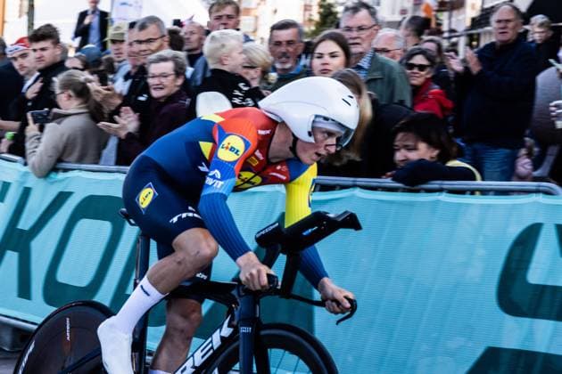 June 27, 2025, Aalborg, The North Jutland Region, Denmark: Albert Withen Philipsen of Team Lidl-Trek is seen in action during the Men s Elite Individual Time Trial at the Danish Championships. When DM Week returns to Aalborg from 23-29 June 2025, there will be more sports than ever before, new disciplines on the program and an entire city in motion. During an intense week, some of Denmark s most talented athletes will compete for DM gold in over 120 disciplines - from classics like cycling and swimming to high diving from the Limfjord Bridge, dance, speedway and 3x3 basketball. This will be the fourth time DM Week has been held, and the third time Aalborg has hosted it. Aalborg Denmark - ZUMAs197 20250627_aaa_s197_128 Copyright: xKristianxTuxenxLadegaardxBergx