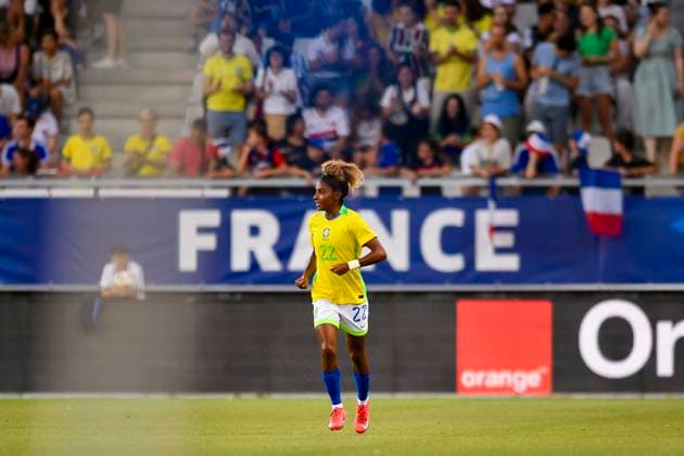 Grenoble, France June 27 Luany Rosa of Brazil celebrates her goal during the Women s International Friendly match between France and Brazil at Stade des Alpes on June 27, 2025 in Grenoble, France Photo by Eurasia Sport Images Grenoble Stade des Alpes France Copyright: x x2025xEurasiaxSportxImagesx jp-en-EuSpIm-MA5_France_Brazil_27Jun2025_FR032