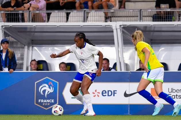 Grenoble, France June 27 Marie Antoinette Katoto of France L plays against Isadora Haas of Brazil R during the Women s International Friendly match between France and Brazil at Stade des Alpes on June 27, 2025 in Grenoble, France Photo by Eurasia Sport Images Grenoble Stade des Alpes France Copyright: x x2025xEurasiaxSportxImagesx jp-en-EuSpIm-MA5_France_Brazil_27Jun2025_FR162