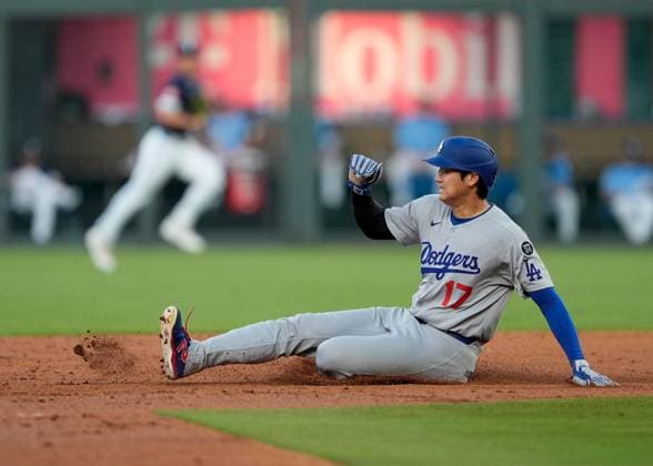 June 27, 2025: Los Angeles Dodgers designated hitter Shohei Ohtani (17) slides into 2nd base against the Royals at Kauffman Stadium Kansas City, Missouri. CSM. Kansas City United States - ZUMAc04_ 20250627_zma_c04_004 Copyright: xJonxRobichaudx